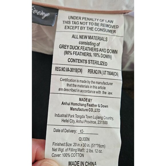 Royoliving Premium Duck Feather Down Bed Pillow Comfort Queen Size 30"x 20" Gift - Picture 10 of 11